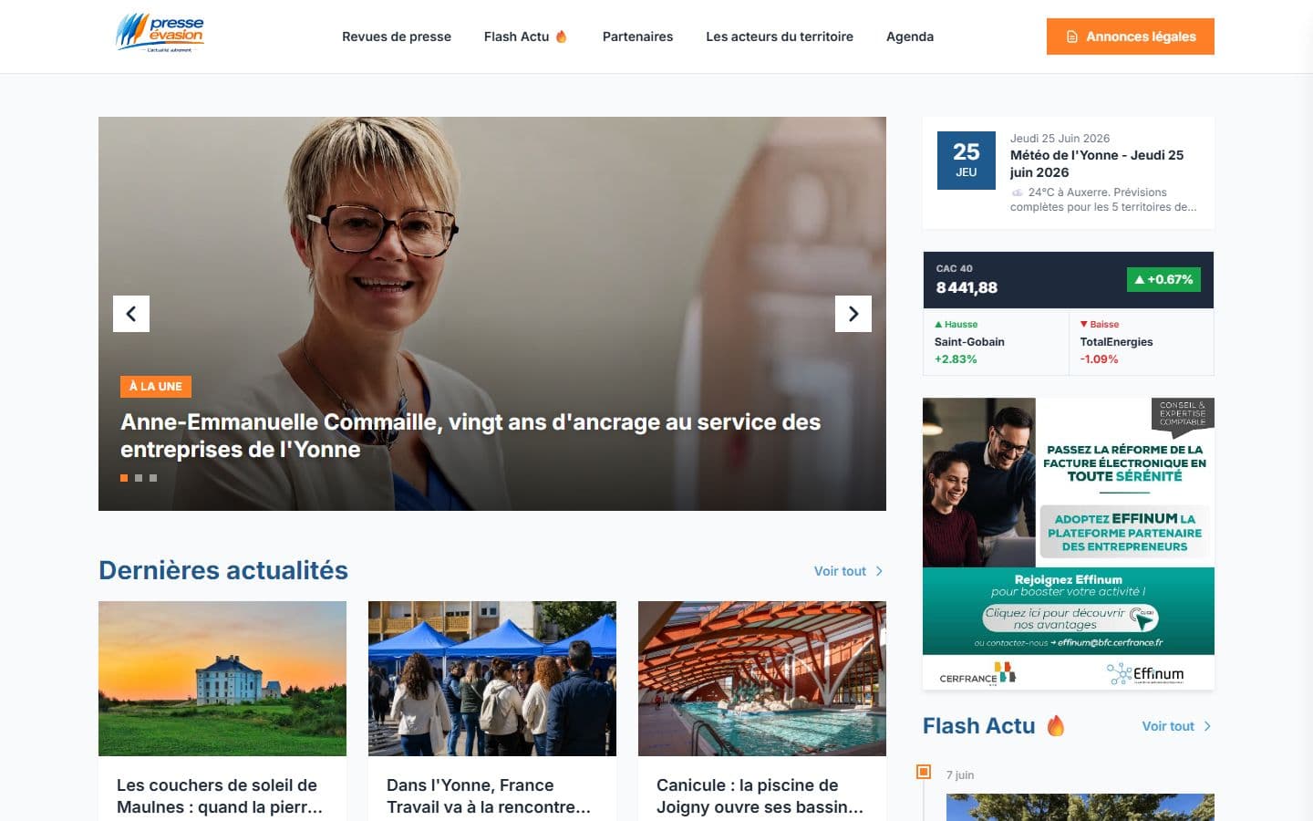 Page d’accueil du site Presse Évasion
